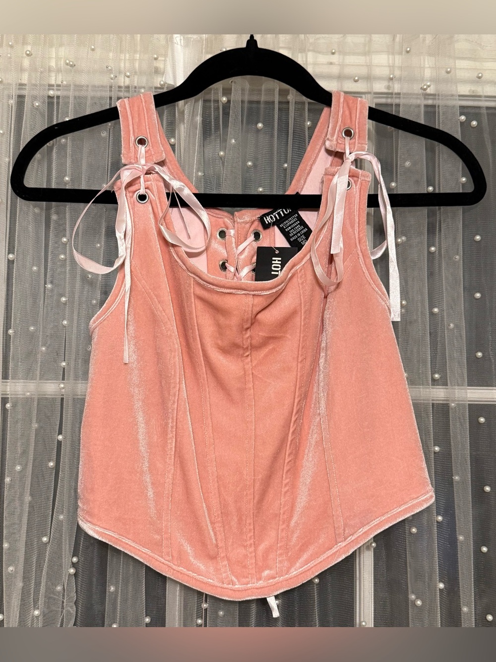 Hot Topic Pink Velvet Lace-Up Corset Crop Top